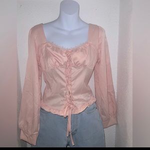 Baby pink cross cross bow tied blouse